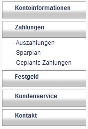 Screenshot Onlinebanking Menü Bank of Scotland
